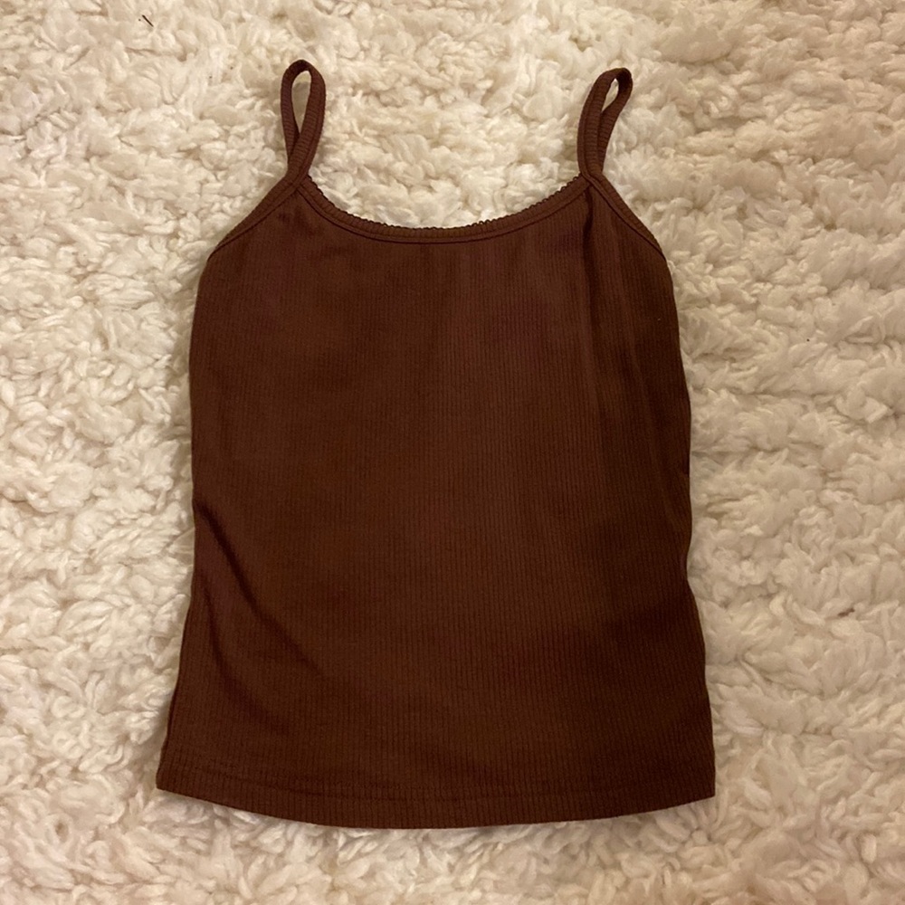 Brown Ribbed Tank Top